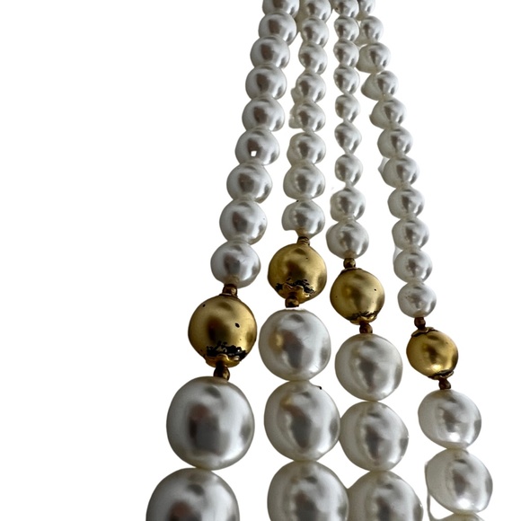 Vintage Double Strand Statement Faux Pearl Rose Necklace - Picture 8 of 14